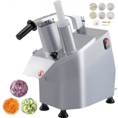 Picture of VEVOR 110V Commercial Food Processor 2 Feeding Holes, 550W Electric Vegetable Slicer 1600 RPM, Stainless Steel Vegetable Processor Detachable 6-blades, 3mm/4mm/7mm Shred, 2mm/4mm Slice