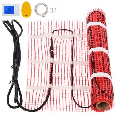 Picture of VEVOR 90 Sqft 120V Electric Radiant Floor Heating Mat with Alarmer and Programmable Floor Sensing Thermostat Self-Adhesive Mesh Underfloor Heat Warming Systems Mats Kit