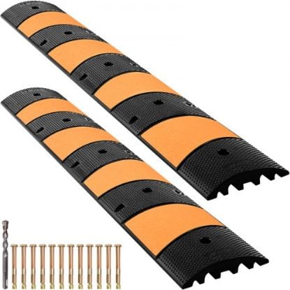 Picture of VEVOR 6 Feet Rubber Driveway Heavy Duty Cable Protector Ramp 72.4 x 12 x 2.4 Inch 2-Channel Garage Gravel Roads Asphalt Concrete, 6ft-Speed Bump