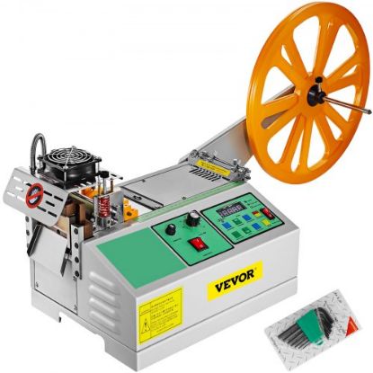 Picture of VEVOR Automatic Hot and Cold Tape Cutting Machine 440W 350°C Zipper Braided Tape Ribbon Cutter 100mm Metal Strip Precise Digital Belt Cutter for Nylon Plastic