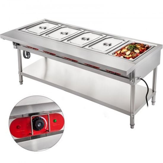 Picture of VEVOR Steam Table Food Warmer 4 Pot Steam Table Food Warmer 18 Quart/Pan with Lids with 7 Inch Cutting Board Commercial Electric Food Warmer Bain Marie Buffet Steam Serving Counter 110V 2000W