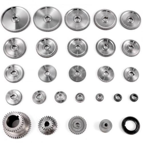 Picture of VEVOR 27PCS Metal Lathe Gears, Precise Mini Lathe Replacement Gears including Box Gear Set, Slotless Gears, Metal Motor Gears, Variable Gears, Belt Gear for CJ0618 Mini Lathes & Milling Machines