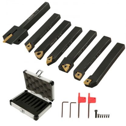 Picture of VEVOR Indexable Carbide Lathe Tools 1/2" Metal Lathe Cutting Tools 7 Pcs/Set Indexable lathe tools Super-Hard 40CR Lathe Bits Carbide Lathe Tool for Lathe Black Compact and Portable