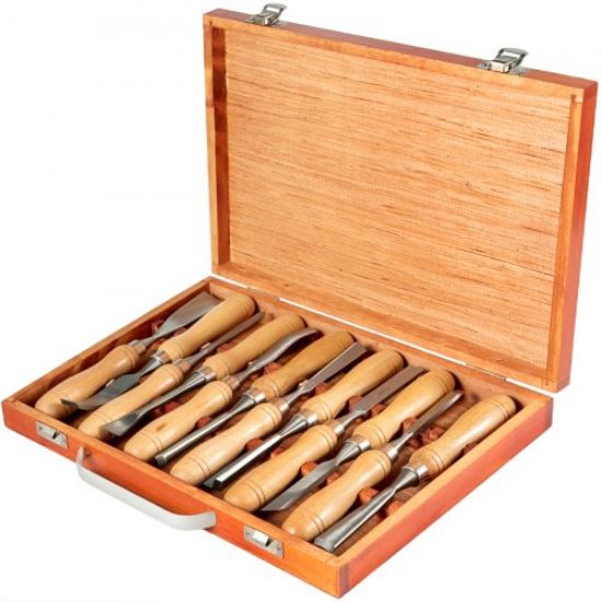 Picture of VEVOR Woodworking 12pcs Lathe Chisel，Wood Carving Hand Chisel 3-3/4Inch Blade Length, Wood Turning Tools with Wooden Storage Case, for Wood Carving Root Carving Furniture Carving Lathes