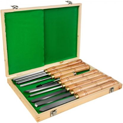 Picture of VEVOR Woodworking 8 Pcs Lathe Chisel, Wood Lathe Chisel Cutting Carving HSS Steel, Wood Turning Tools for Hardwood, One Free Chisel (Wooden Storage Case)