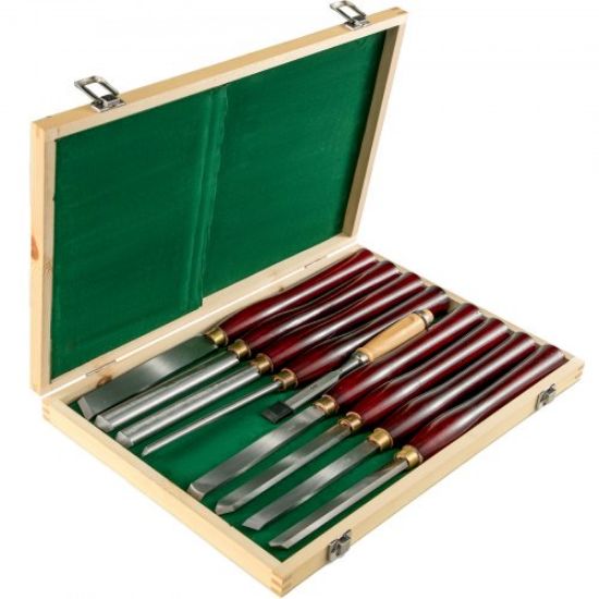 Picture of VEVOR Woodworking Lathe Chisel Set 8 Piece Set Lathe Chisel HSS Steel Blades Wood Turning Tools Wooden Case for Storage for Wood Carving Root Carving Furniture Carving Lathes Red