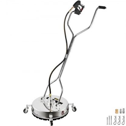 Picture of VEVOR Surface Cleaner 18 inch Flat Surface Cleaner for Pressure Washer 4000psi Pressure with 3/8 Quick Connector Surface Cleaner W/ Casters 10.5GPM Stainless Steel Rotating Rod & 3 Nozzle for Patio