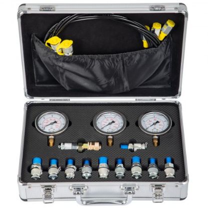 Picture of VEVOR Hydraulic Pressure Test Kit, 25/40/60Mpa/11Couplings, Excavator Parts Hydraulic Tester Coupling Hydraulic Pressure Gauge Kit for Excavator Construction Machinery