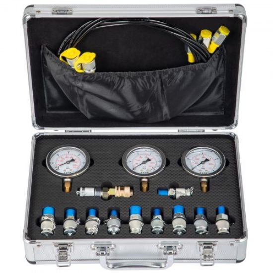 Picture of VEVOR Hydraulic Pressure Test Kit, 25/40/60Mpa/11Couplings, Excavator Parts Hydraulic Tester Coupling Hydraulic Pressure Gauge Kit for Excavator Construction Machinery