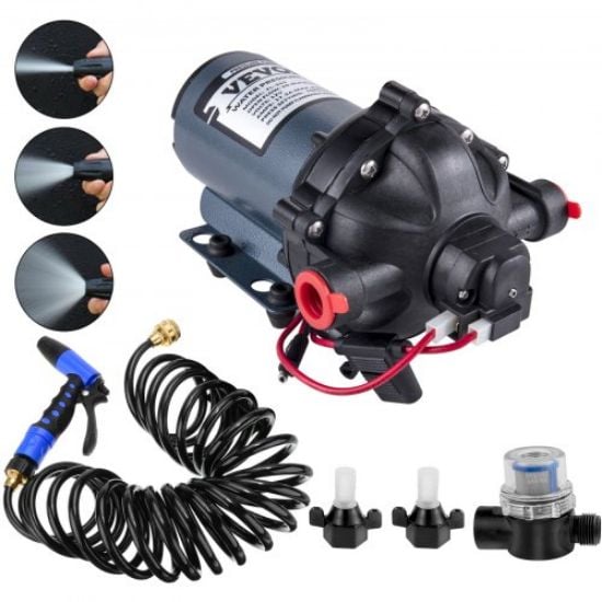 Picture of VEVOR RV Water Pump 5.3 GPM 5.5 Gallons Per Minute 12V Water Pump Automatic 70 PSI Diaphragm Pump with 25 Foot Coiled Hose Washdown Pumps for Boats Caravan Rv Marine Yacht