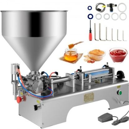 Picture of VEVOR Horizontal Pneumatic Liquid Filling Machine 10-300ML, Paste Liquid Filling Machine with 30L Hopper, Pneumatic Dual-use Paste Filling Machine for Cream Shampoo Liquids