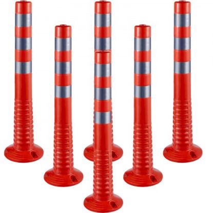 Picture of VEVOR 12Pack Traffic Delineator Posts 44 Inch Height, Channelizer Cones Post Kit 10 inch Reflective Band, Delineators Post with Rubber Base 16 inch for Construction Sites, Facility Management etc.