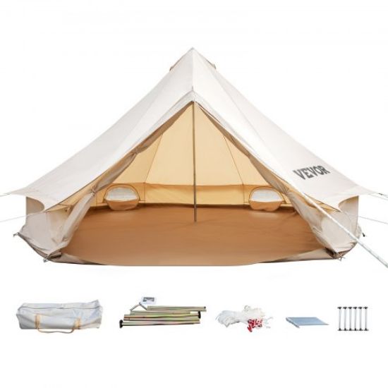 Picture of VEVOR 8-10 Person Canvas Glamping Bell Tent, Breathable Waterproof Yurt Tent with Stove Jack and Detachable Side Wall for Family Camping,16'x16'x118"(Diameter 5M)