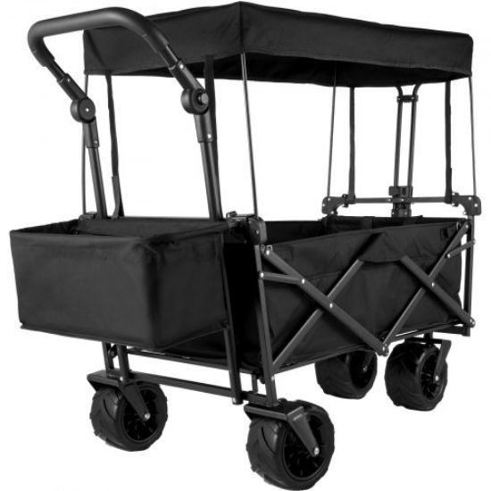 Picture of VEVOR Collapsible Folding Wagon with Removable Canopy, Heavy Duty Foldable Wagon Utility Cart for Garden, Camping, Grocery Cart, Beach Wagon Cart with Wheels and Rear Storage, Camouflage