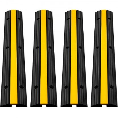 Picture of VEVOR 4 Pack Rubber Cable Protector Ramp 2 Channel Heavy Duty 66,000LB Load Capacity Cable Wire Cord Cover Ramp Speed Bump Driveway Hose Cable Ramp Protective Cover