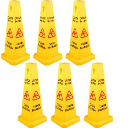 Picture of VEVOR 10 Pack Floor Safety Cone 26-Inch Yellow Caution Wet Floor Sign 4 Sided Floor Wet Sign Public Safety Wet Floor Cones Bilingual Wet Sign for Indoors and Outdoors