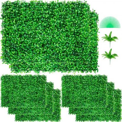 Picture of VEVOR 12PCS 20x20inch Artificial Boxwood Panels,Boxwood Hedge Wall Panels,Artificial Grass Backdrop Wall 1.6",Privacy Hedge Screen UV Protected for Outdoor Indoor Garden Fence Backyard