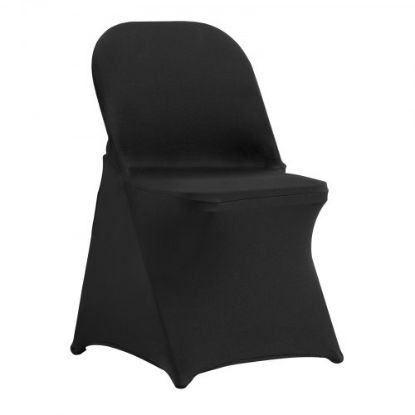 Picture of VEVOR Stretch Spandex Folding Chair Covers, Universal Fitted Arched Front Cover, Removable Washable Protective Slipcovers, for Wedding, Holiday, Banquet, Party, Celebration, Dining (50PCS Black)