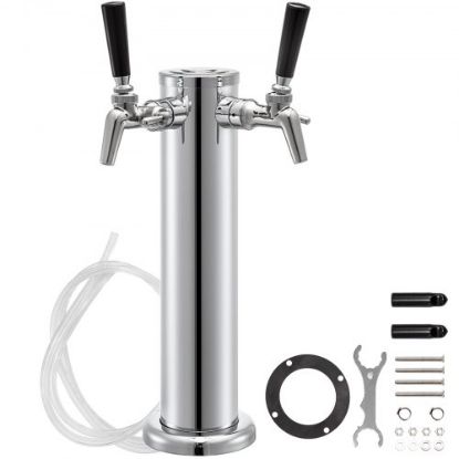 Picture of VEVOR Beer Tower, Single Faucet Kegerator Tower, Stainless Steel Draft Beer Tower, 3" Dia. Column Beer Dispenser Tower, Beer Tower Kit With Hose, Wrench, Cover for Home & Bar