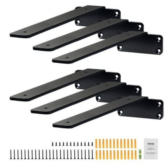 Picture of VEVOR Heavy Duty Shelf Brackets 2 Pack, Floating Shelf Bracket 4x5x1.5", 450lbs Load Garage Workshop Home Steel Shelf Brackets Hand Welded Triangle Shelf Support Holder Wall Matte Black DIY Rustic