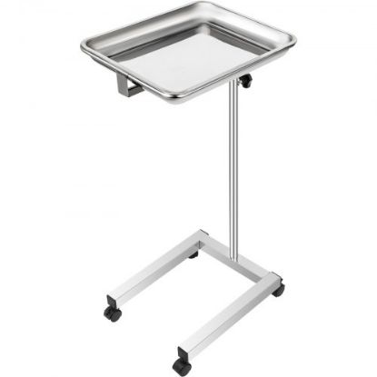 Picture of VEVOR Lab Cart Stainless Steel Mayo Tray Stand 18x14 Inch Trolley Mayo Stand Adjustable Height 32-51 Inch Instrument Tray w/Removable Tray & 4 Omnidirectional Wheels for Home Equipment Personal Care