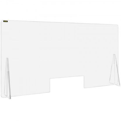 Picture of VEVOR Sneeze Guard for Counter 24"x48" Acrylic Shield for Desk 0.2" Thick Acrylic Board Acrylic Shield for Counter with Transaction Window Acrylic Sneeze Guard for Cashier Counters, Banks, Restaurants