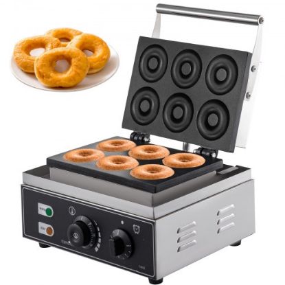 Picture of VEVOR 110V Commercial Waffle Donut Machine 6 Holes Double-Sided Heating 50-300℃, Electric Doughnut Maker 1550W, Non-stick Donut MakerTeflon-Coating for Professional Kitchen (Depth:0.55",Dia:2.95")