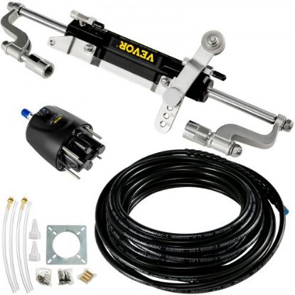 Picture of VEVOR 150HP Hydraulic Outboard Steering Kit Boat Marine System, Built-in Two-Way Lock Cylinder, 150HP Pump and High-Strength Nylon Hose for Single Station, Single-Engine use