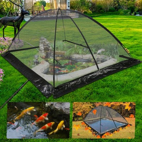 Picture of VEVOR Pond Cover Dome, 9x12 FT Garden Pond Net, 1/2 inch Mesh Dome Pond Net Covers with Zipper and Wind Rope, Black Nylon Pond Netting for Pond Pool and Garden