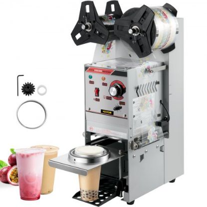 Picture of VEVOR Semi-automatic Cup Sealing Machine, 300-500 Cup/h Tea Cup Sealer Machine, Black Boba Cup Sealer Machine, 90/95mm Cup Diameter Boba Cup Sealing Machine with Control Panel for Bubble Milk Tea