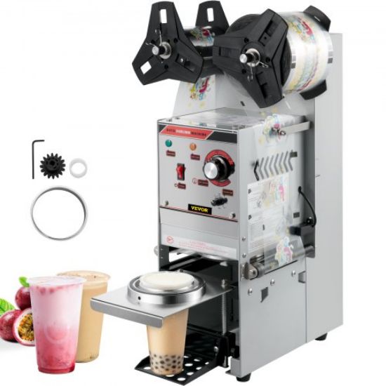 Picture of VEVOR Semi-automatic Cup Sealing Machine, 300-500 Cup/h Tea Cup Sealer Machine, Silver Boba Cup Sealer Machine, 90/95mm Cup Diameter Boba Cup Sealing Machine with Control Panel for Bubble Milk Tea