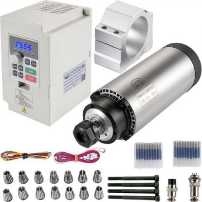 Picture of VEVOR VFD CNC Spindle Motor Kits 110V CNC Spindle Motor Kits 2.2KW Water Cooled Spindle Motor 400HZ 24000RPM VFD 3HP Water Pump 110V 80W Motor Clamp Mount 80mm Water Pipe 5m for CNC Engraving Machine