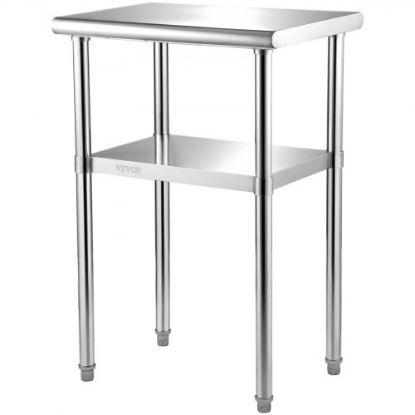 Picture of VEVOR Stainless Steel Prep Table, 48x18x33 in Commercial Stainless Steel Table, 2 Adjustable Undershelf BBQ Prep Table, Heavy Duty Kitchen Work Table, for Garage, Home, Warehouse, and Kitchen Silver