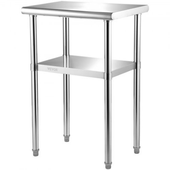 Picture of VEVOR Stainless Steel Prep Table, 48x18x33 in Commercial Stainless Steel Table, 2 Adjustable Undershelf BBQ Prep Table, Heavy Duty Kitchen Work Table, for Garage, Home, Warehouse, and Kitchen Silver