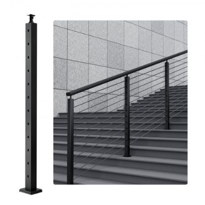 Picture of VEVOR Cable Rail Post Level Deck Stair Post 36 x 1.5 x 1.5" Cable Handrail Post Stainless Steel Brushed Finishing Deck Railing DIY Picket Without Hole Stair Railing Kit with Mount Bracket Black