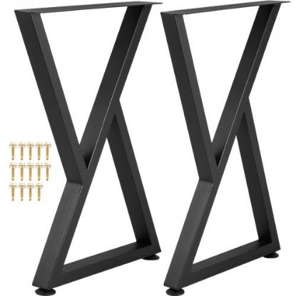 Picture of VEVOR Metal Table Legs, 28x18 inch Desk Legs, Set of 2, Heavy Duty Bench Legs, Z Shape Metal Furniture Legs, Wrought Iron Coffee Table Legs, Home DIY for Dining Table w/ Rubber Floor Protectors, Matte