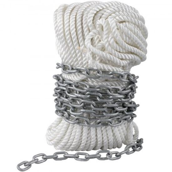 Picture of VEVOR Anchor Chain, 10' x 5/16" Galvanized Steel Chain, 3/8" Anchor Chain Shackle, 11650lbs Anchor Lead Chain Breaking Load, 9460lbs Anchor Chain Shackle Breaking Load, Anchor Chain for Boats, Ships