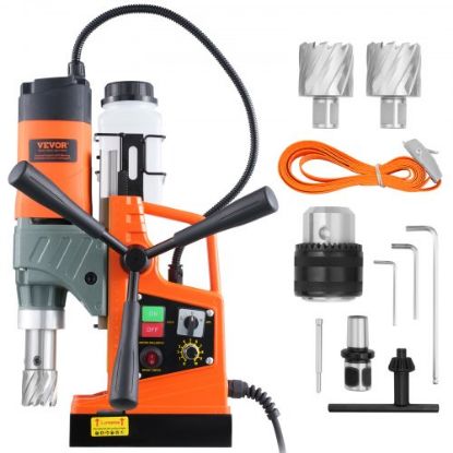 Picture of VEVOR Mag Drill, 0-300 RPM Stepless Speed Electromagnetic Drill Press, 2" Depth 2" Dia Magnetic Core Drill, 2922lbf Boring Tool Drill Press, 1680 Watts Drill Press, Yellow and Black Drill Machine