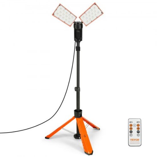 Picture of VEVOR LED Work Light with Stand, 5000 Lumen Dual-head LED Work Light with 27.6"-68.1" Adjustable and Foldable Tripod Stand, IP65 Waterproofed LED Tripod Work Light, with 5000 Kelvin Color Temperature