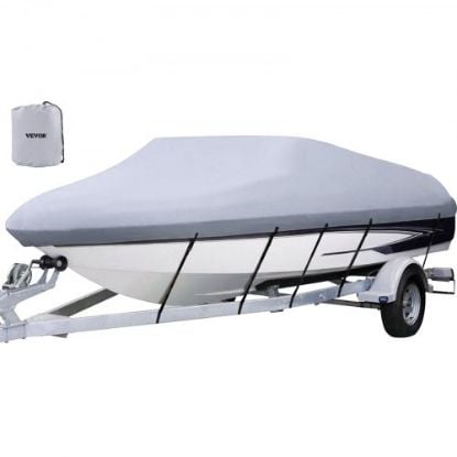 Picture of VEVOR Waterproof Boat Cover, 14'-16' Trailerable Boat Cover, Beam Width up to 90" v Hull Cover Heavy Duty 210D Marine Grade Polyester Mooring Cover for Fits V-Hull Boat with 5 Tightening Straps