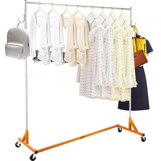 Picture of VEVOR Z Rack, Industrial Grade Z Base Garment Rack, Height Adjustable Rolling Z Garment Rack, Sturdy Steel Z Base Clothing Rack w/Lockable Casters, for Home Clothing Store Display Orange (3 Sets)