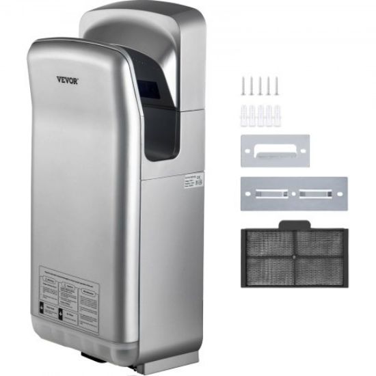 Picture of VEVOR Jet Hand Dryer, Premium Electric Commercial Blade Hand Dryer, ABS Air Dryer Hand with HEPA Filtration Wall Mount Hand Dryer, 1600W 110V Vertical Hand Dryer, High-Speed Automatic Infrared Silver