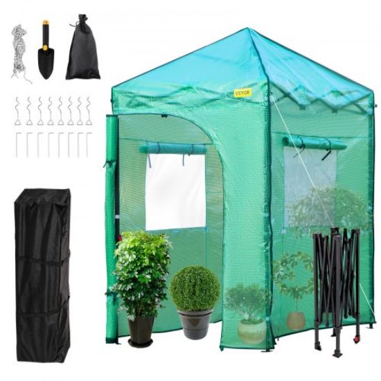 Picture of VEVOR 8'x 6'x 8' Pop-Up Greenhouse, Set Up in Minutes, Portable Greenhouse with Doors & Windows. High Strength PE Cover & Powder-Coated Steel Construction