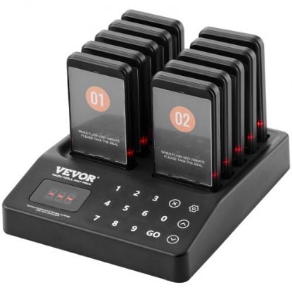 Picture of VEVOR Restaurant Pager System 20 Coasters Max 98 Nursery Pager Wireless Paging Queuing Calling System 350-500m with Vibration, Flashing and Buzzer for Social Distance Food Truck Hotels Cafes