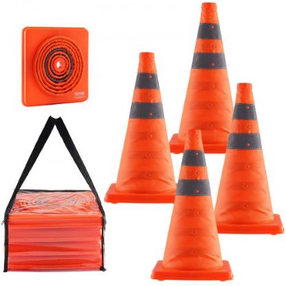 Picture of VEVOR Safety Cones, 12 x 28" Traffic Cones, PVC Orange Construction Cones, 2 Reflective Collars Traffic Cones with Weighted Base and Hand-Held Ring Used for Traffic Control, Driveway Road Parking