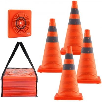 Picture of VEVOR Safety Cones, 6 x 28" Traffic Cones, PVC Orange Construction Cones, 2 Reflective Collars Traffic Cones with Weighted Base and Hand-Held Ring Used for Traffic Control, Driveway Road Parking