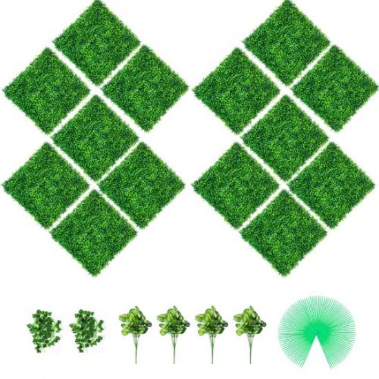 Picture of VEVOR Artificial Boxwood Panels, 20 PCS 20"x20" Boxwood Hedge Wall Panels, PE Artificial Grass Backdrop Wall 1.6", Privacy Hedge Screen for Decoration of Outdoor, Indoor, Garden, Fence, and Backyard