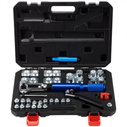 Picture of VEVOR Hydraulic Flaring Tool Kit, 45° Double Flaring Tool, Brake Repair Brake Flaring Tools for 3/16"-1/2", Brake Flare Tool with Tube Cutter and Deburrer, 32 PCS Tube Flaring Tools for Copper Lines