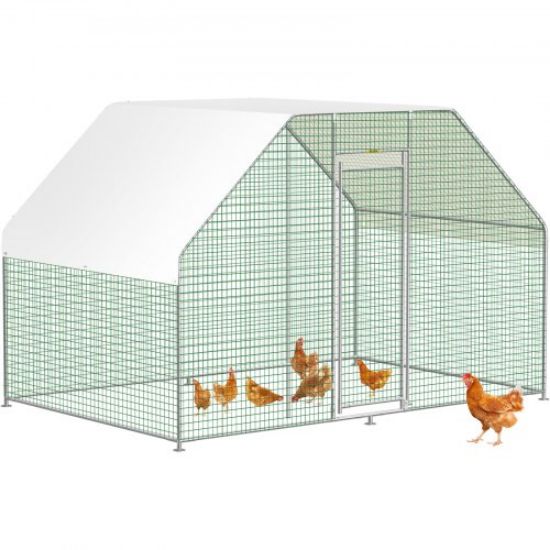 Picture of VEVOR Large Metal Chicken Coop with Run, Walkin Chicken Run for Yard with Waterproof Cover, Outdoor Poultry Cage Hen House, 6.5x9.8x6.5ft Large Space for Duck Coops and Rabbit Runs, Silver