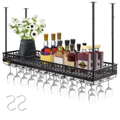 Picture of VEVOR Ceiling Wine Glass Rack, 46.9 x 13 inch Hanging Wine Glass Rack, 18.9-35.8 inch Height Adjustable Hanging Wine Rack Cabinet, Coppery Wall-Mounted Wine Glass Rack Perfect for Bar Cafe Kitchen